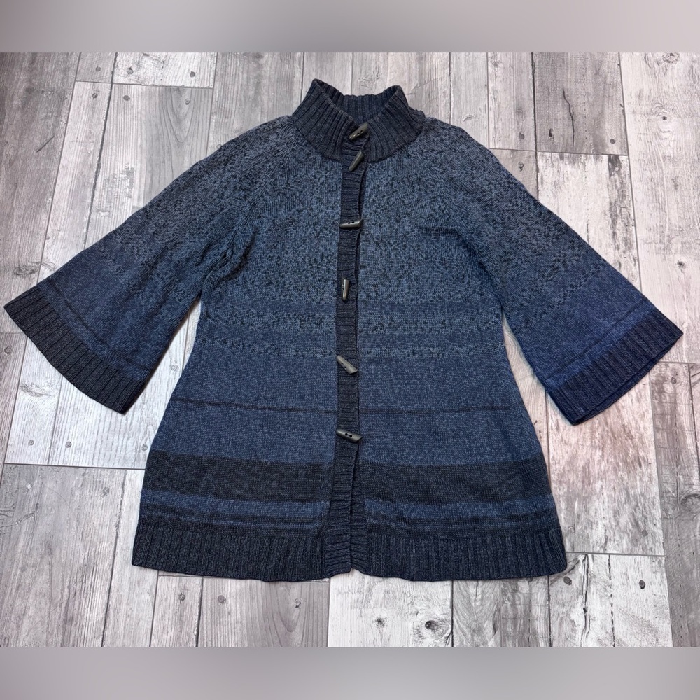 Peruvian Connections Ombre Pima Cotton Button Front Blue Knit Sweater Medium